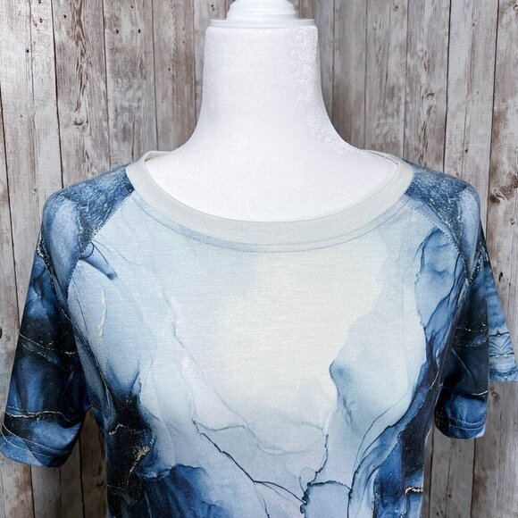 Women’s Short Sleeve Tee | Blue & White Marble | Crew Neck | Size Medium - Picture 5 of 10